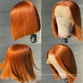 Virgin brazilian hair preplucked hd transparent lace colored bob wigs human hair lace front ginger orange wig colourful wigs